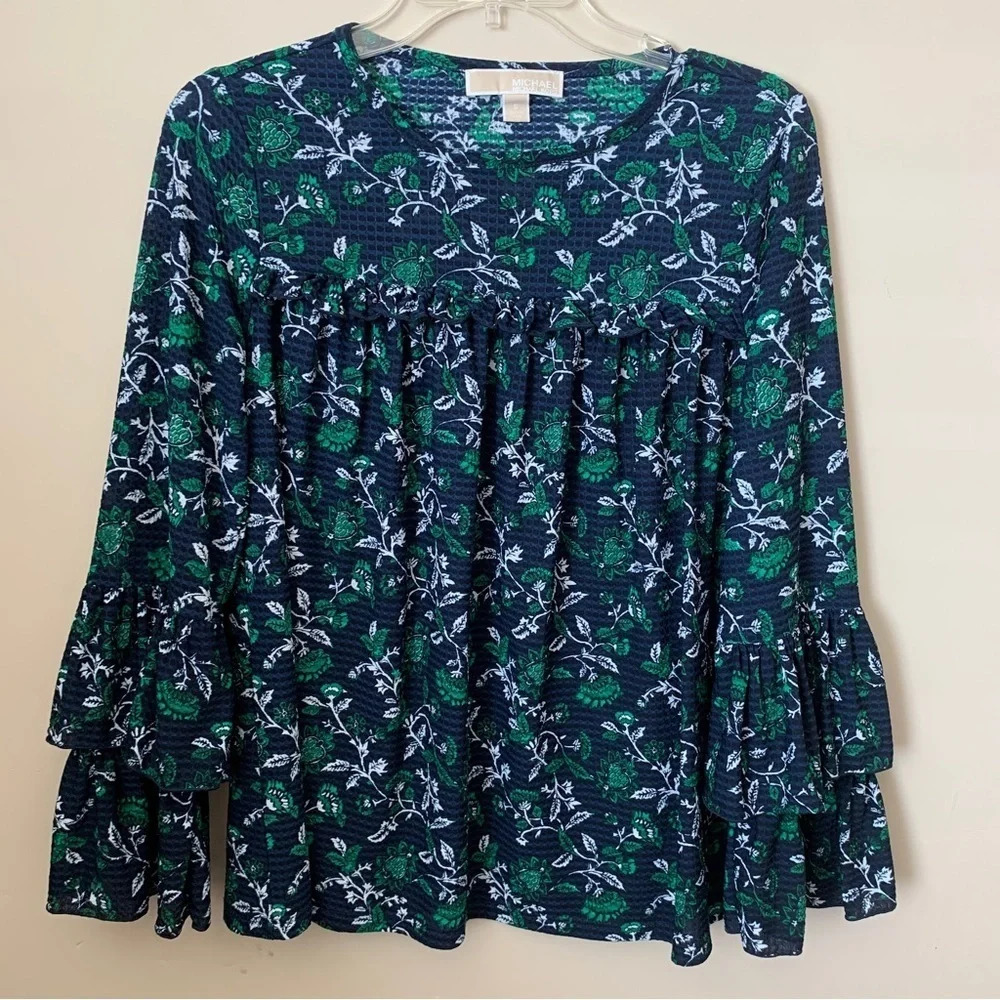 Michael Kors Floral Bell Long Sleeve Flowy Blouse Size S Casual